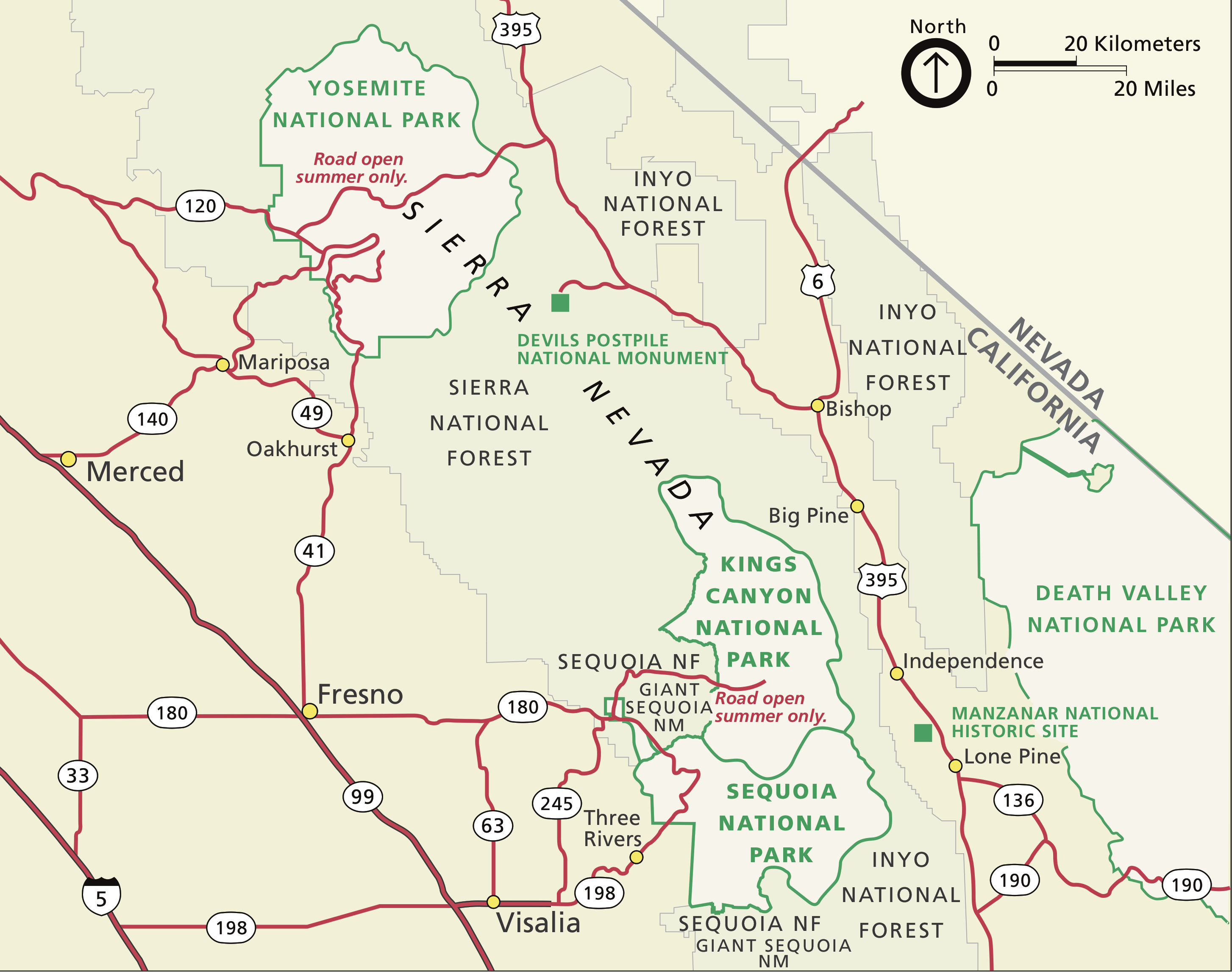 Regional map of the High Sierra